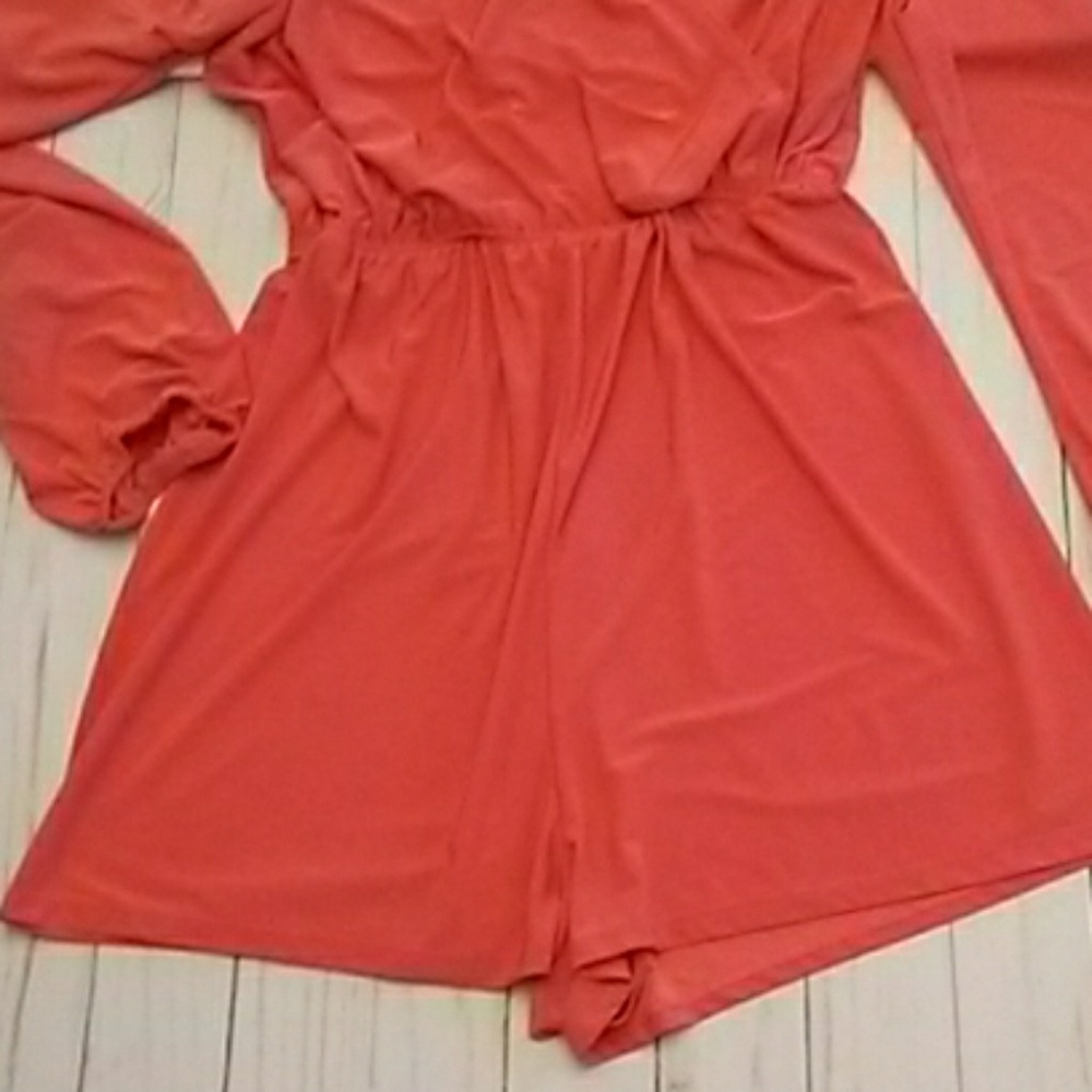 Honey Punch coral long sleeve romper - Picture 3 of 5